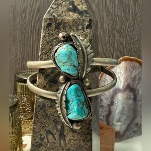 Turquoise Silver Navajo Cuff Bracelet